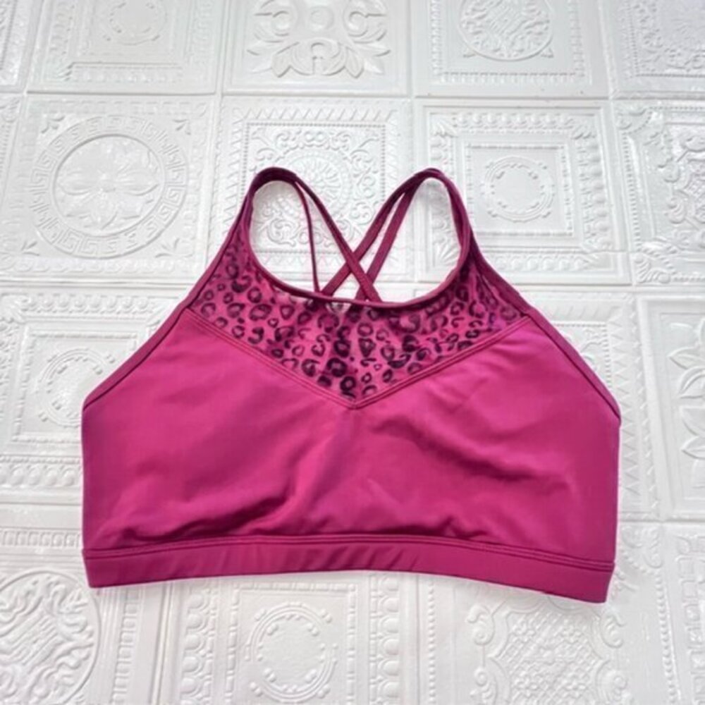 Everlast Sports Bra Large Mesh Leopard Print Front Strappy Back Maroon EUC Gym